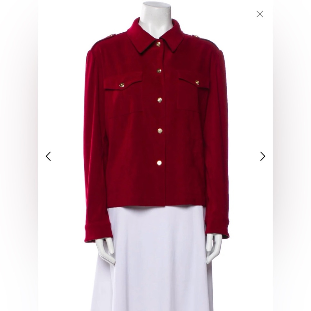 St. John Deep Red Button-Front Jacket with Gold Buttons
